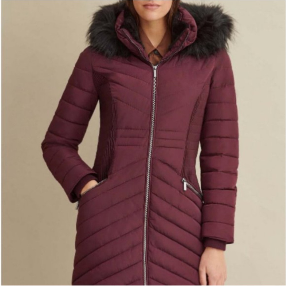 DKNY Maroon Hooded Puffer Jacket